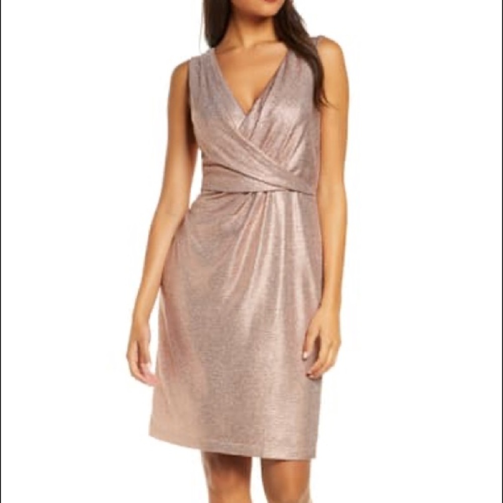 Sleeveless Metallic V-Neck Sheath Dress